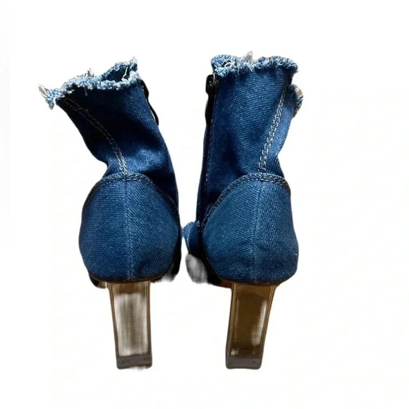 Denim frayed side zip day 2 nite stylish trend transparent stack heel boot 8.5/9 - Picture 4 of 6